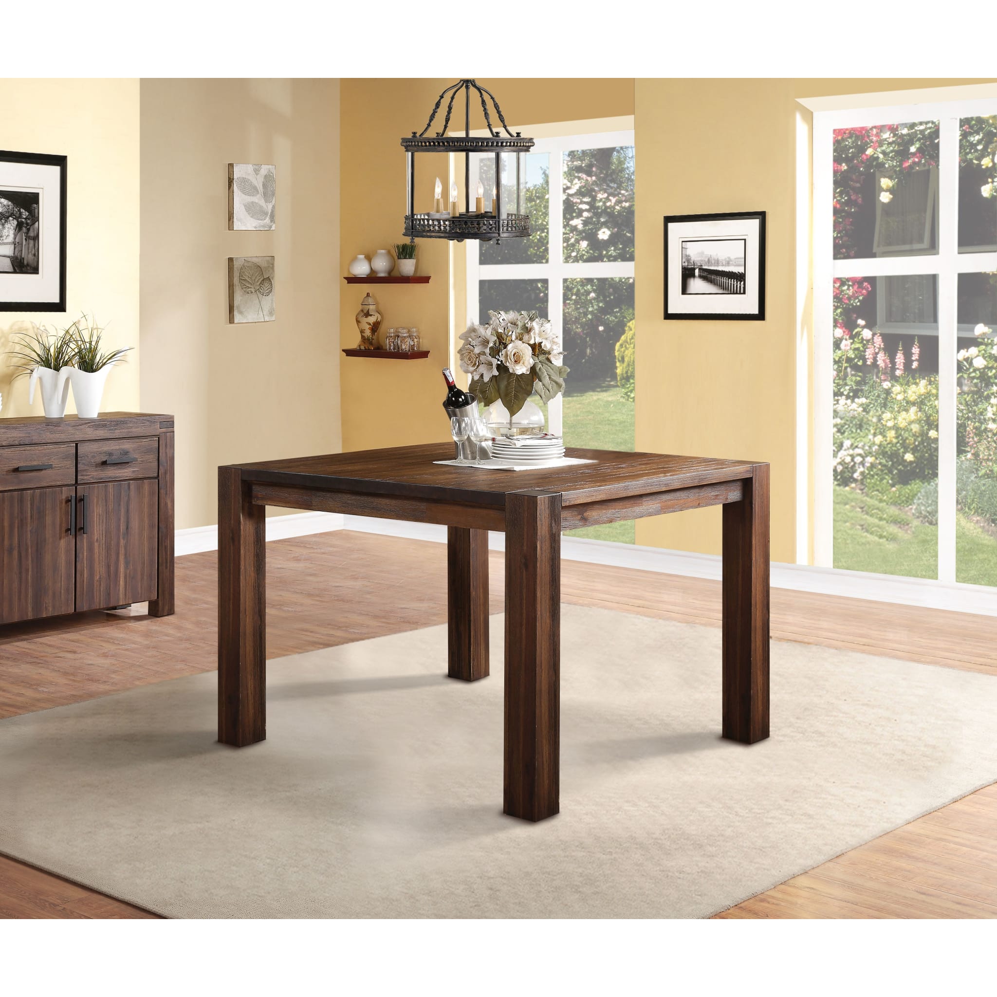 Meadow Solid Wood Square Counter Table in Brick Brown