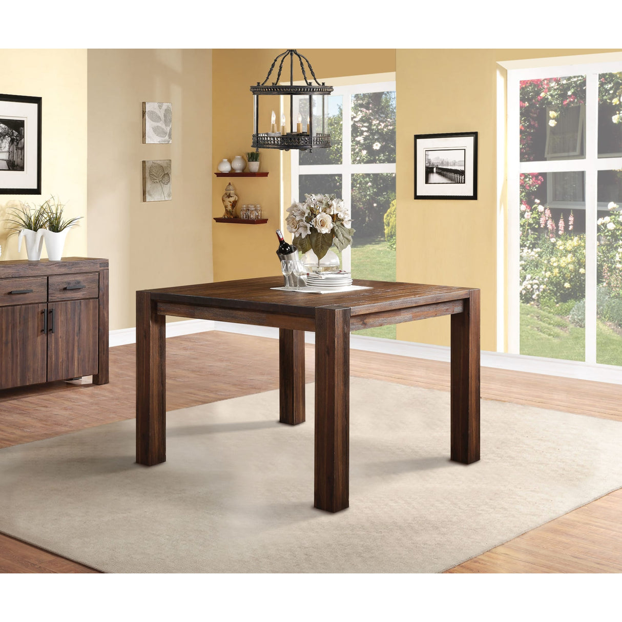 Meadow Solid Wood Square Counter Table in Brick Brown