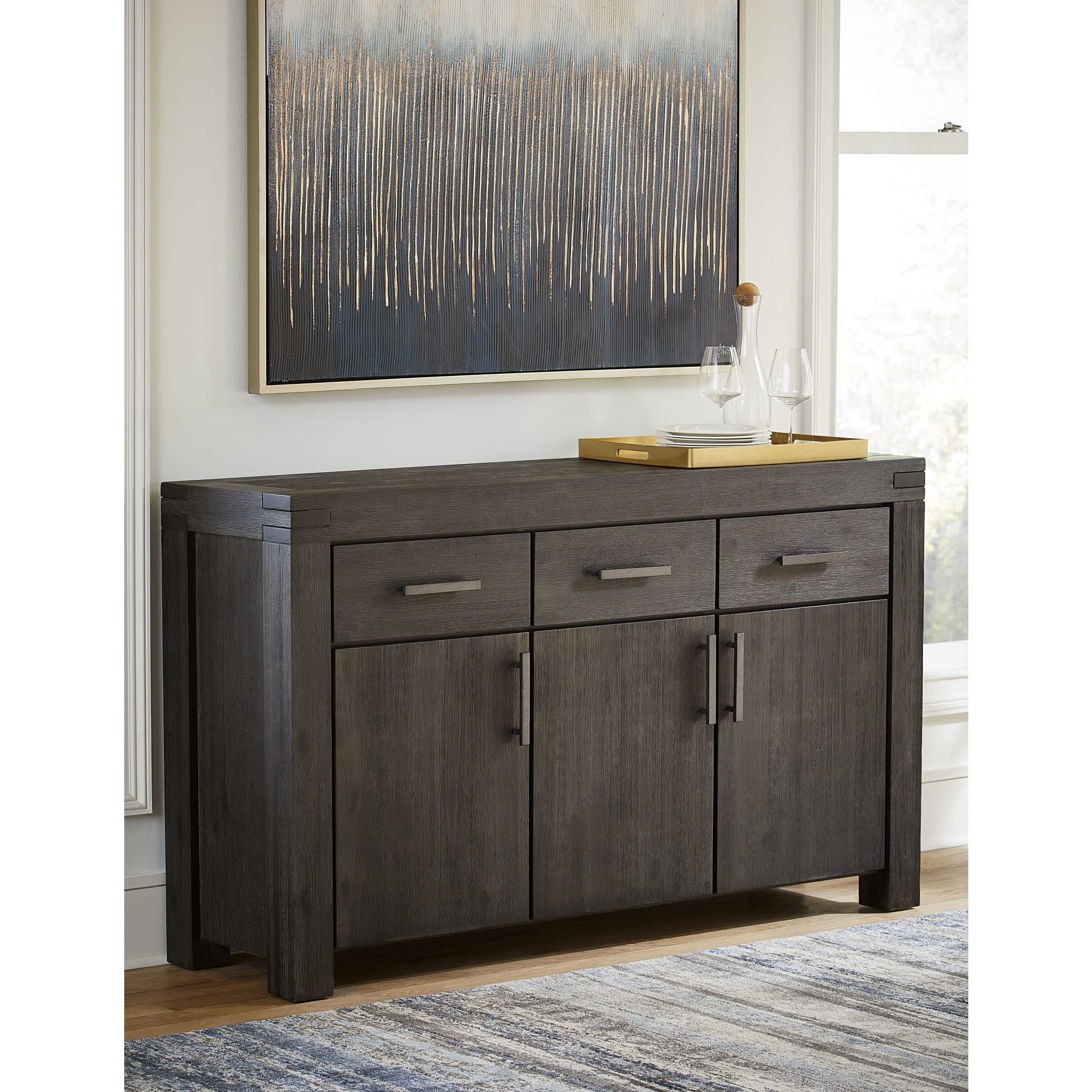 Meadow Solid Wood Three Drawer Three Door Sideboard in Graphite