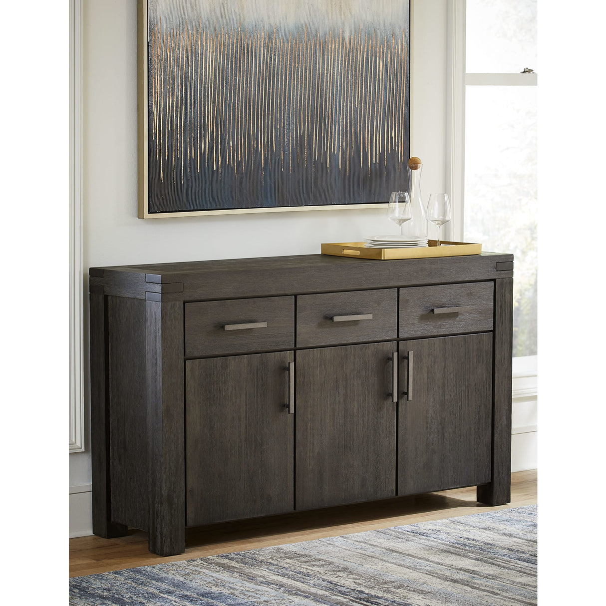Meadow Solid Wood Three Drawer Three Door Sideboard in Graphite