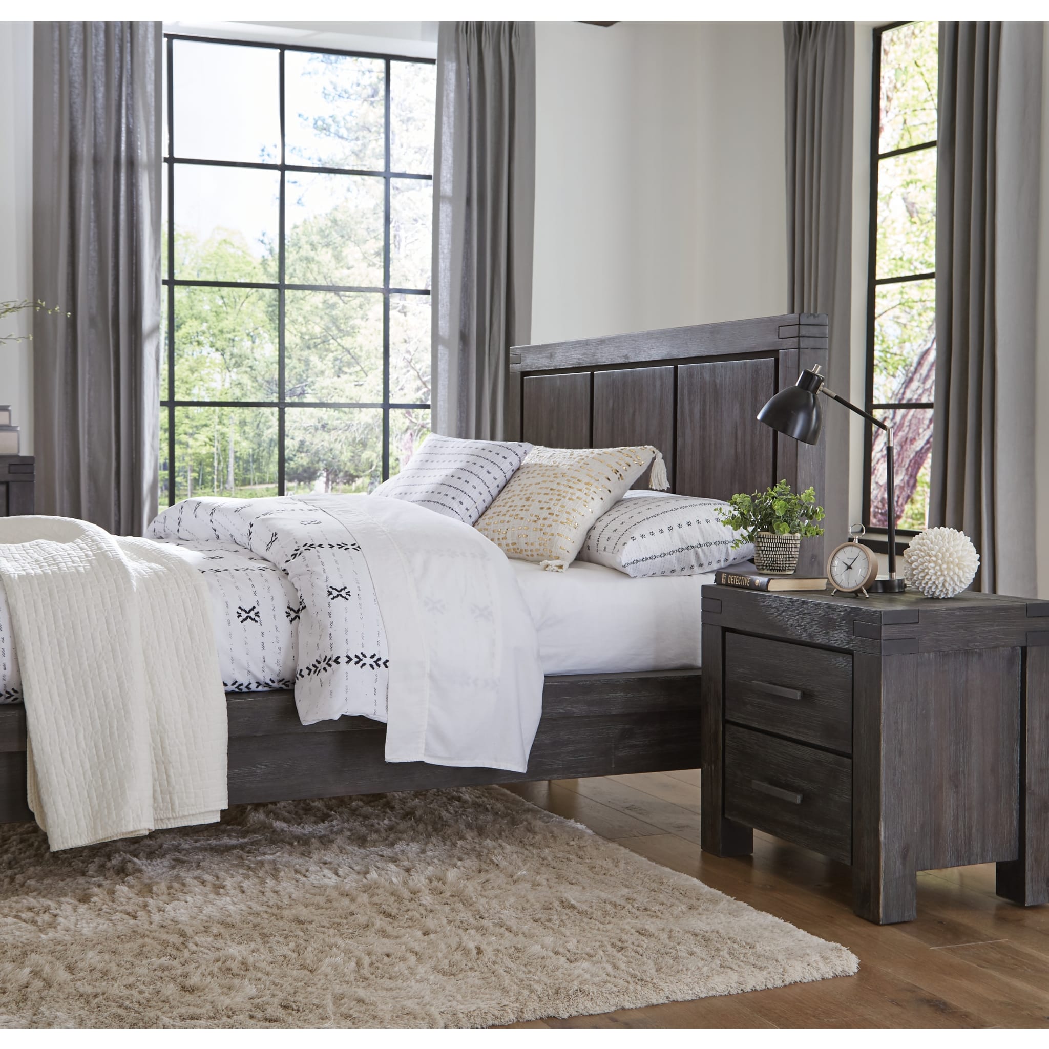 Meadow Solid Wood Two Drawer Nightstand in Graphite