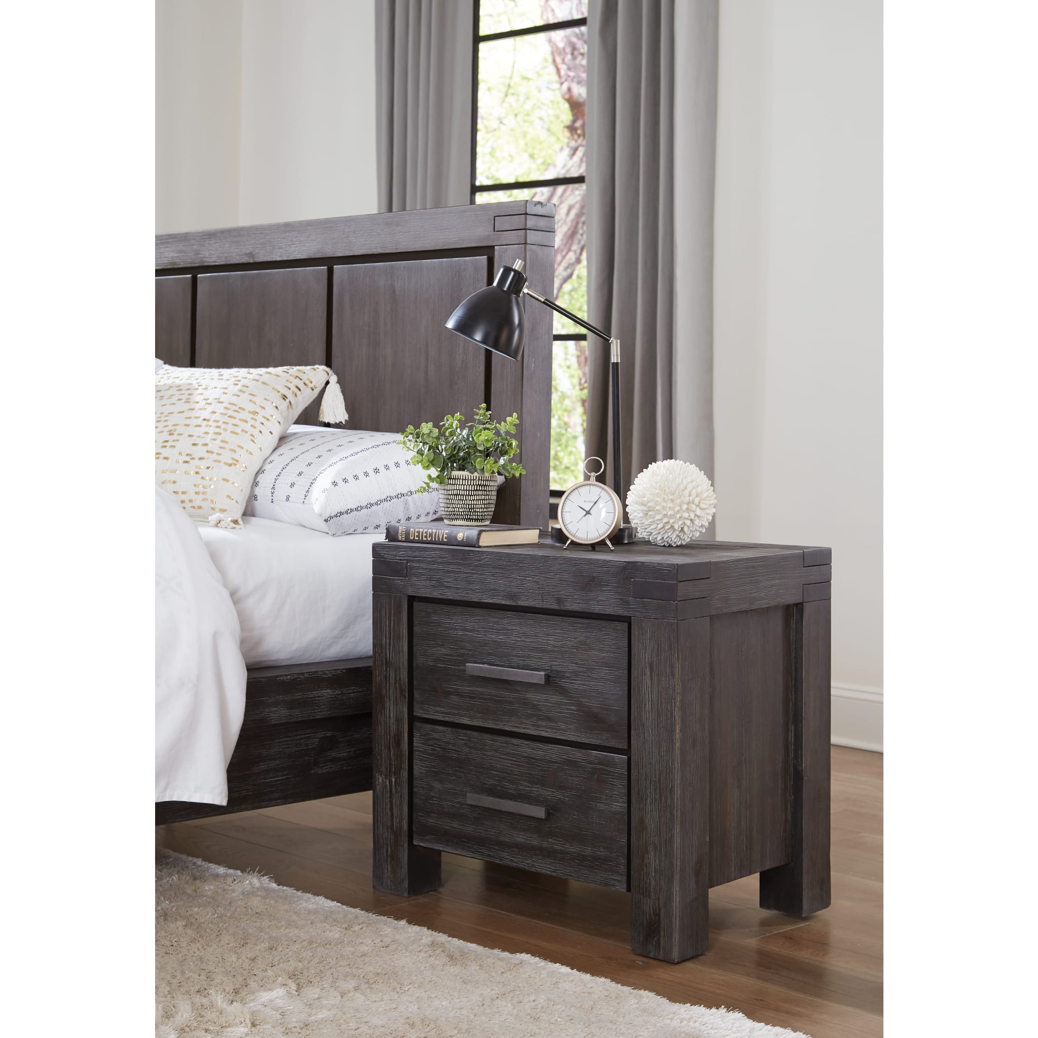 Meadow Solid Wood Two Drawer Nightstand in Graphite