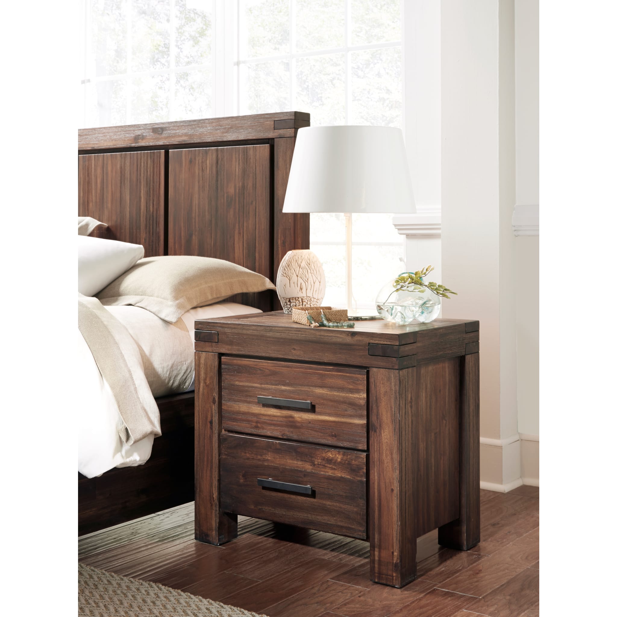 Meadow Two Drawer Solid Wood Nightstand in Brick Brown