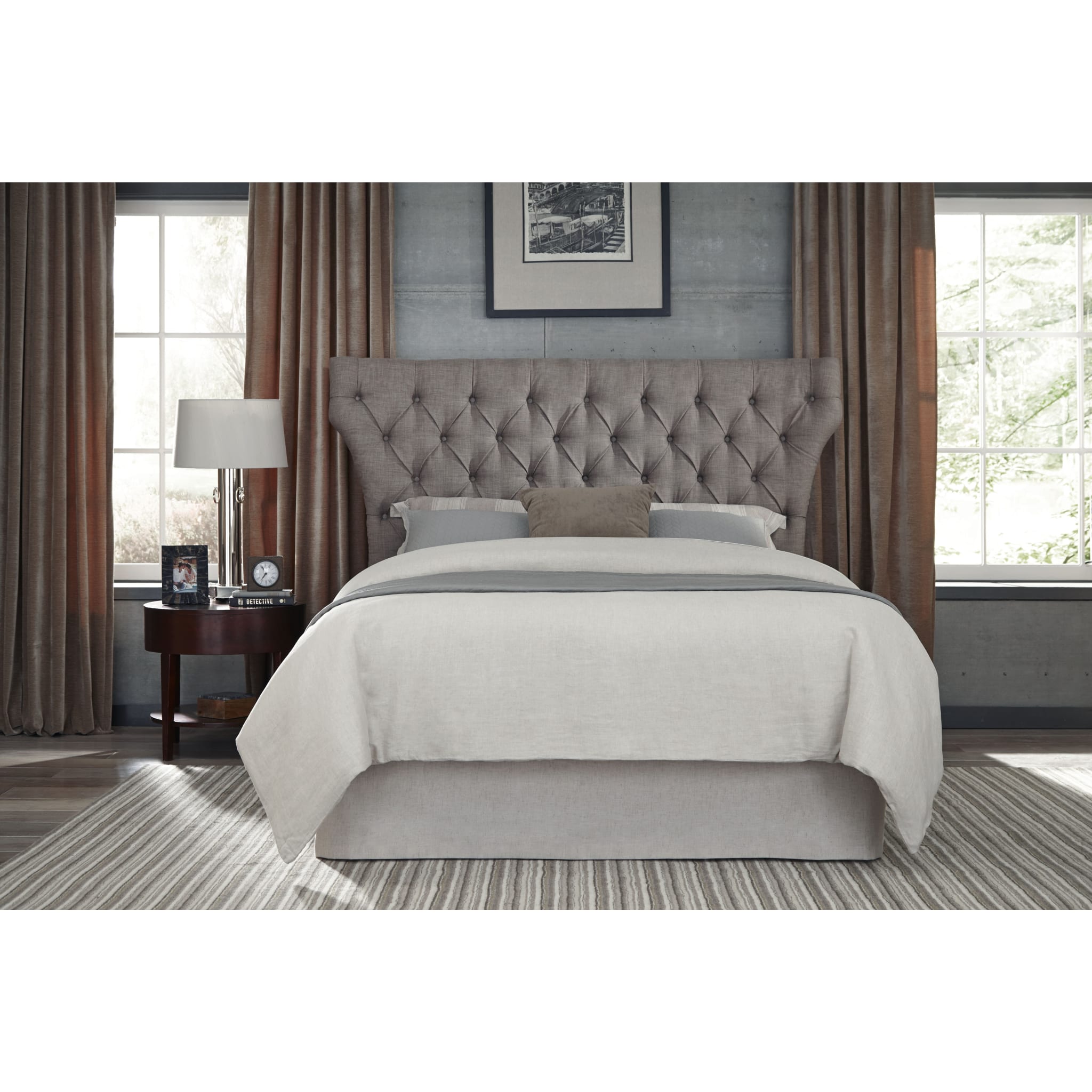 Melina Upholstered Platform Bed in Dolphin Linen