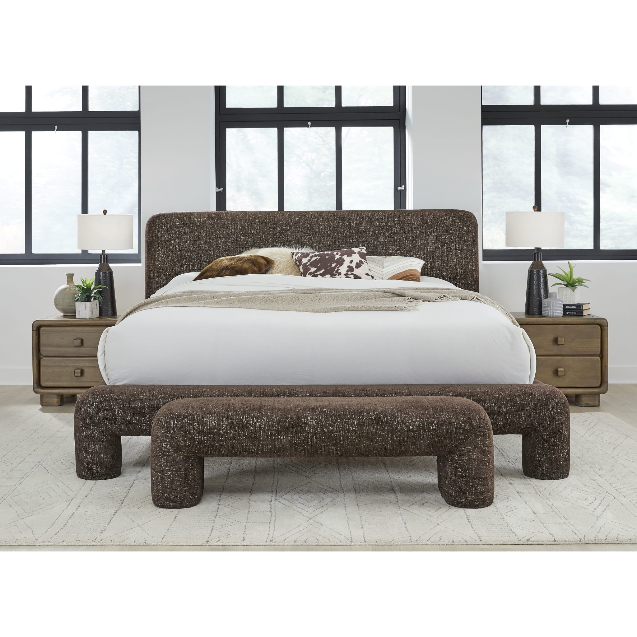 Mocoa Fully Upholstered Bench in Mongoose Chenille