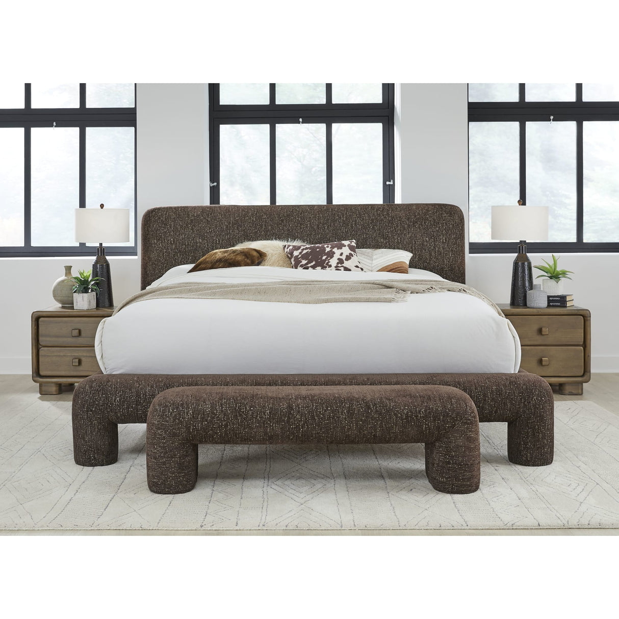Mocoa Fully Upholstered Bench in Mongoose Chenille