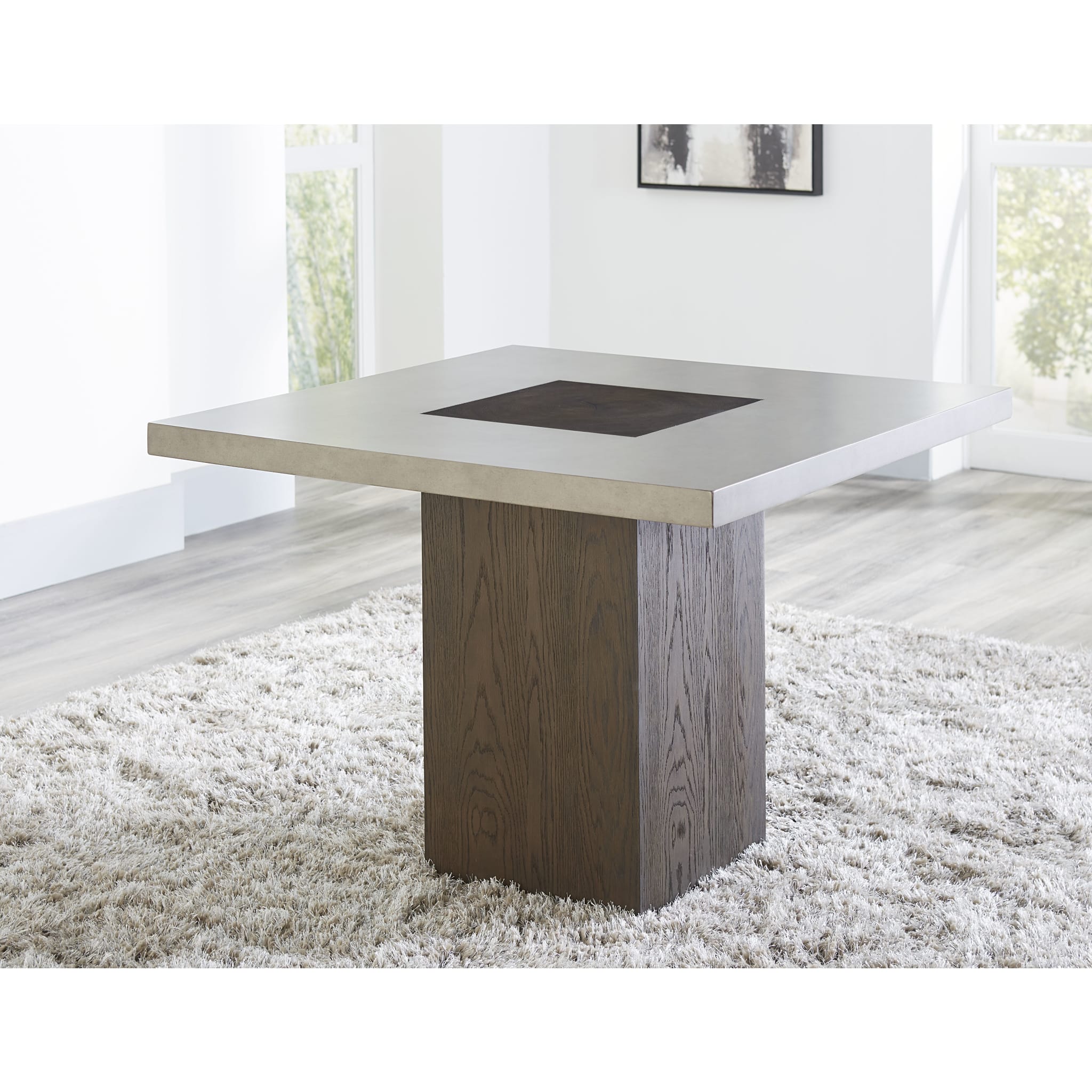 Modesto Concrete Top Wood Base Dining Table in Natural Concrete and French Roast