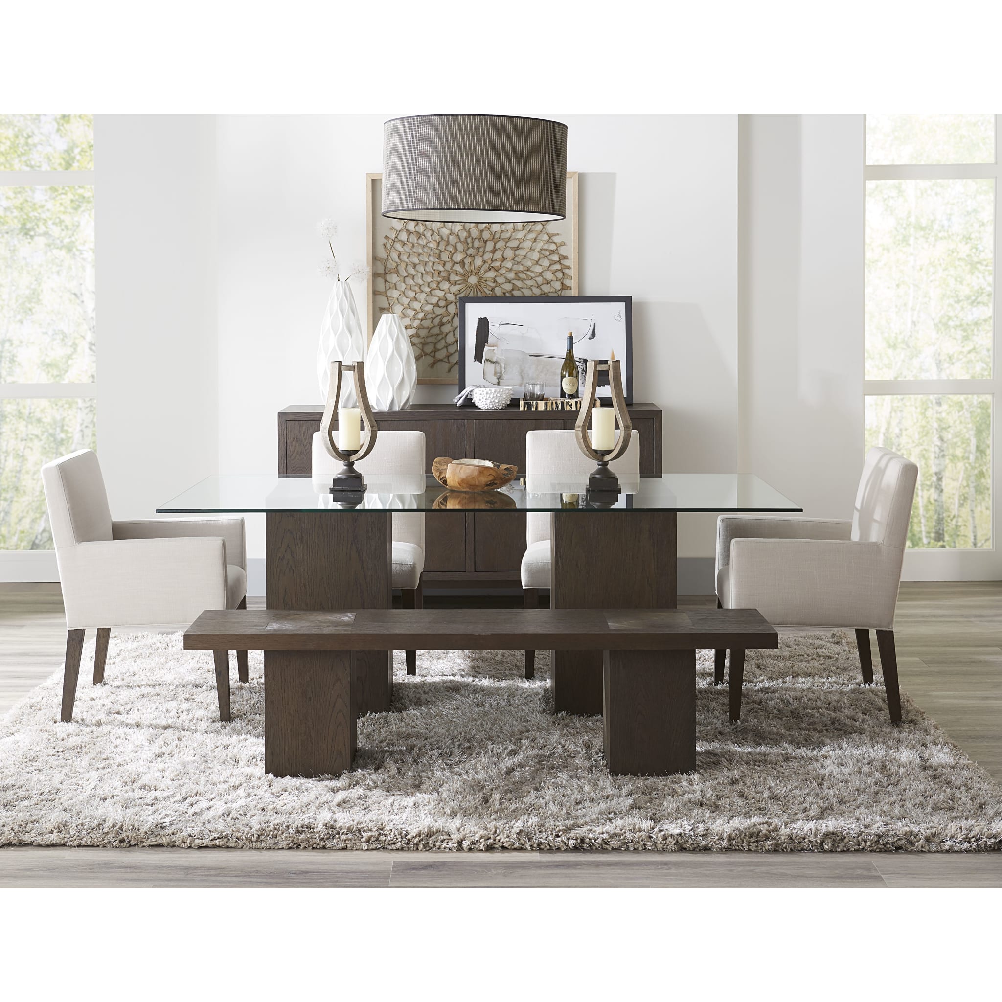 Modesto Rectangular Glass Top Dining Table in French Roast