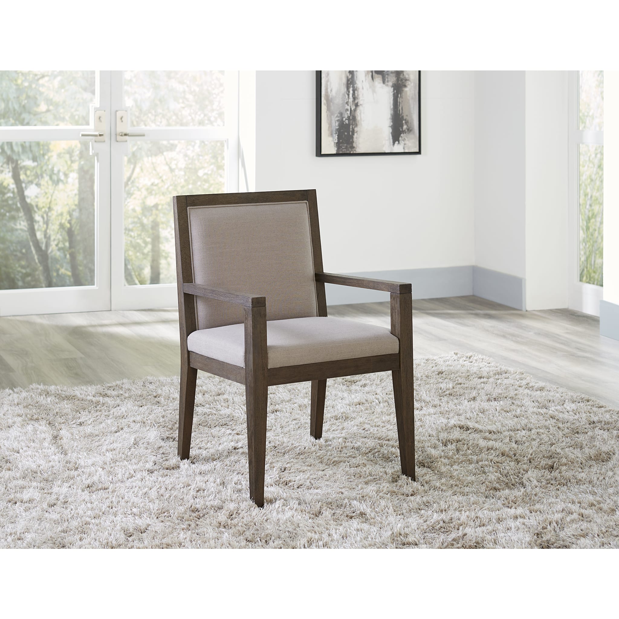 Modesto Wood Frame Upholstered Arm Chair in Koala Linen and French Roast