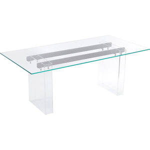 Moorea Double Pedestal Rectangular Dining Table in Clear Acrylic, Glass and Bronze Metal