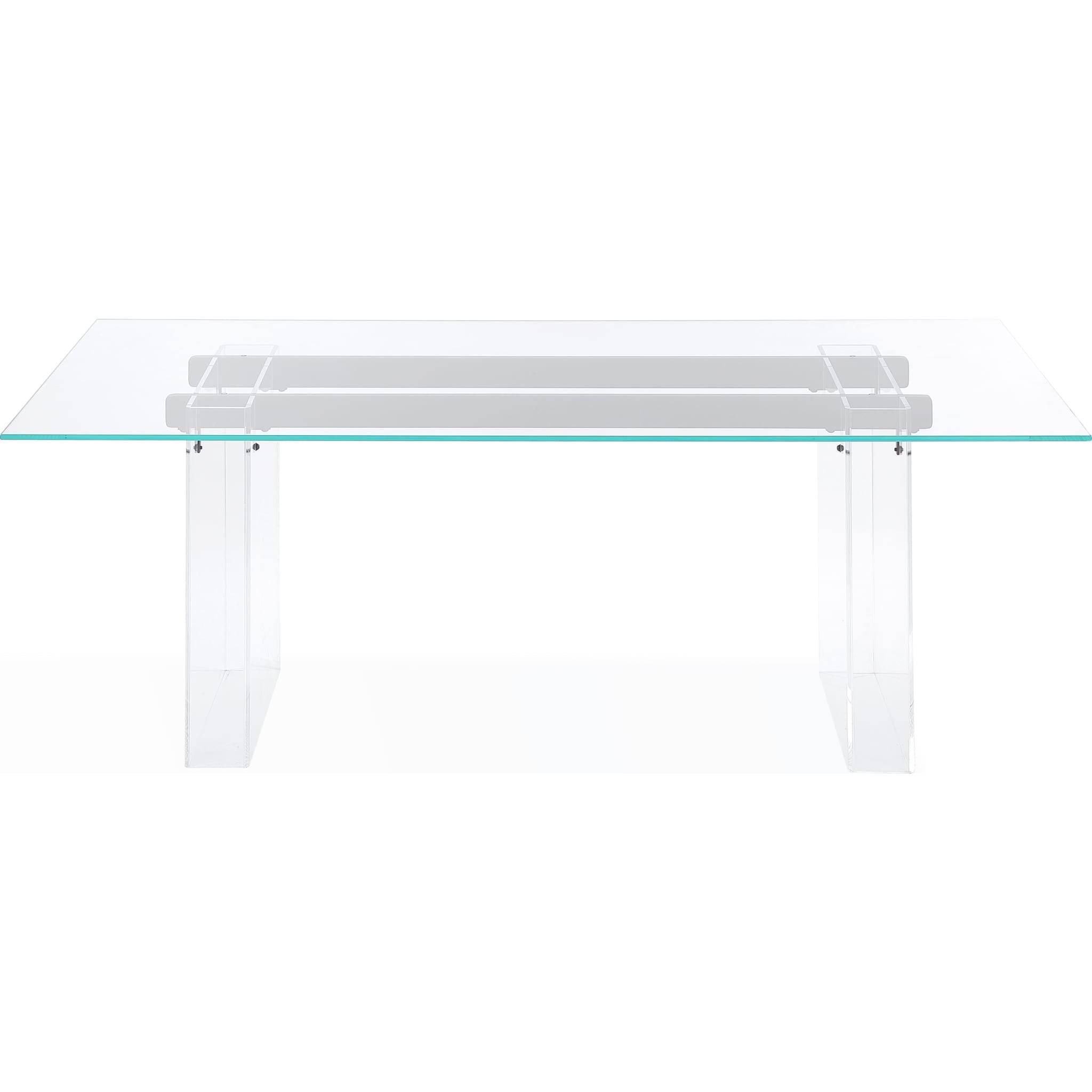 Moorea Double Pedestal Rectangular Dining Table in Clear Acrylic, Glass and Bronze Metal