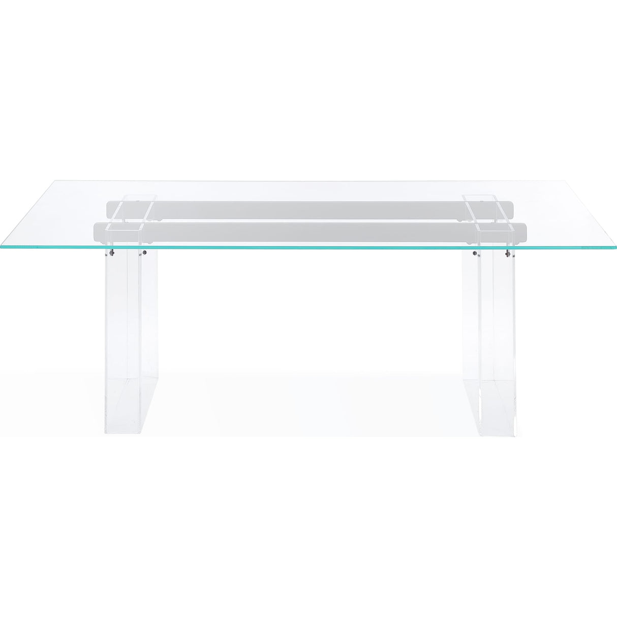 Moorea Double Pedestal Rectangular Dining Table in Clear Acrylic, Glass and Bronze Metal