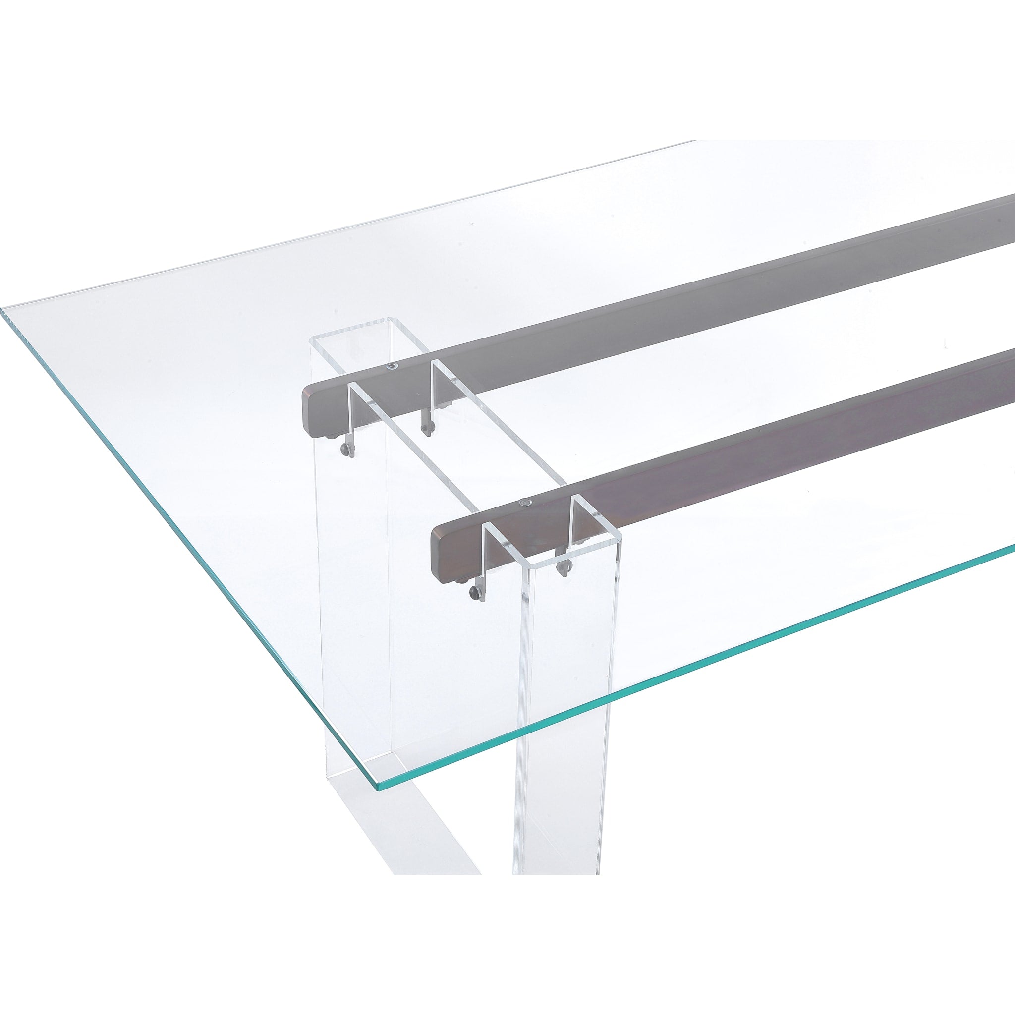 Moorea Double Pedestal Rectangular Dining Table in Clear Acrylic, Glass and Bronze Metal