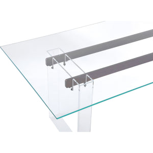 Moorea Double Pedestal Rectangular Dining Table in Clear Acrylic, Glass and Bronze Metal