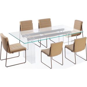 Moorea Double Pedestal Rectangular Dining Table in Clear Acrylic, Glass and Bronze Metal