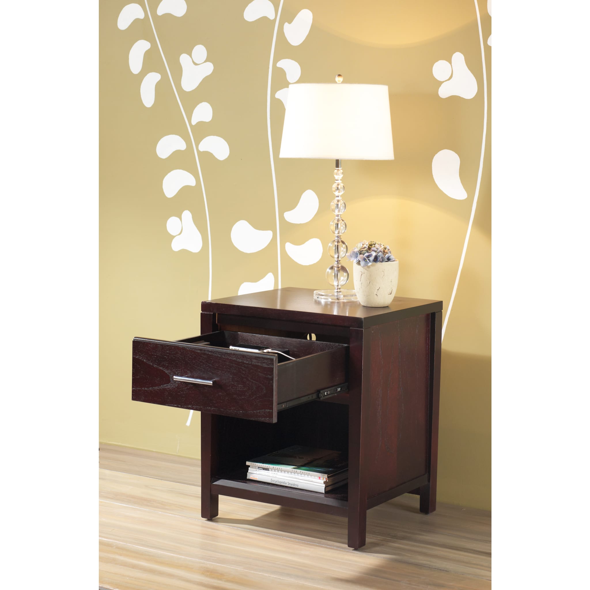 Nevis Charging Station Nightstand in Espresso