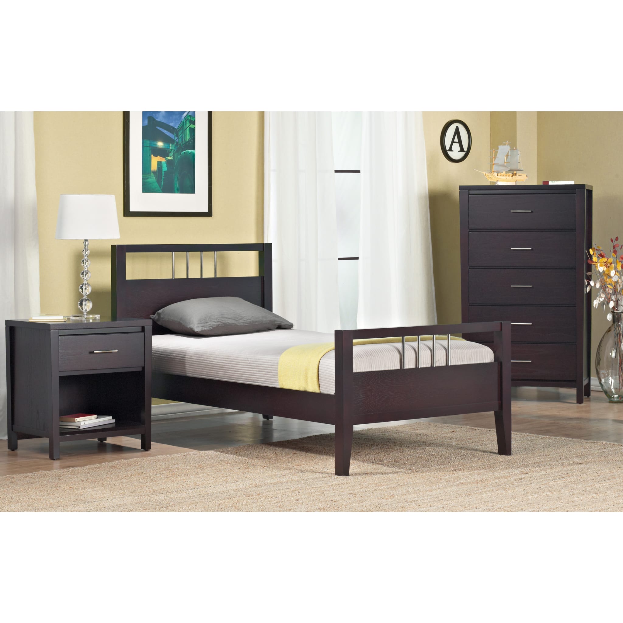 Nevis Wood Platform Bed in Espresso