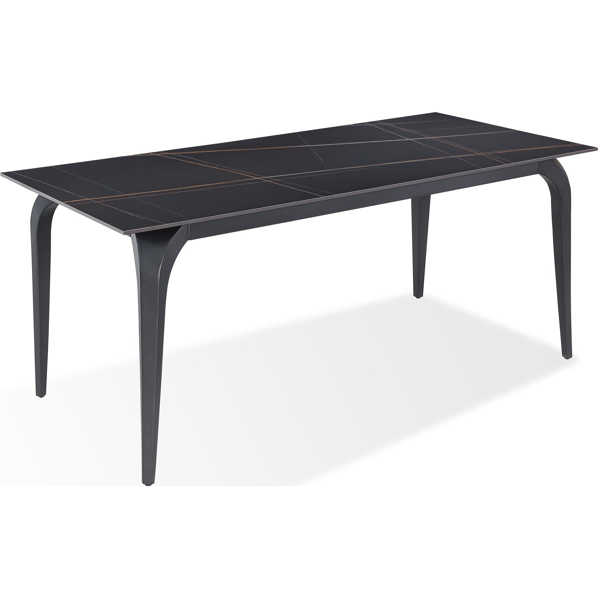 Nicoya Stone Top Rectangular Dining Table in Black Stone and Black Metal