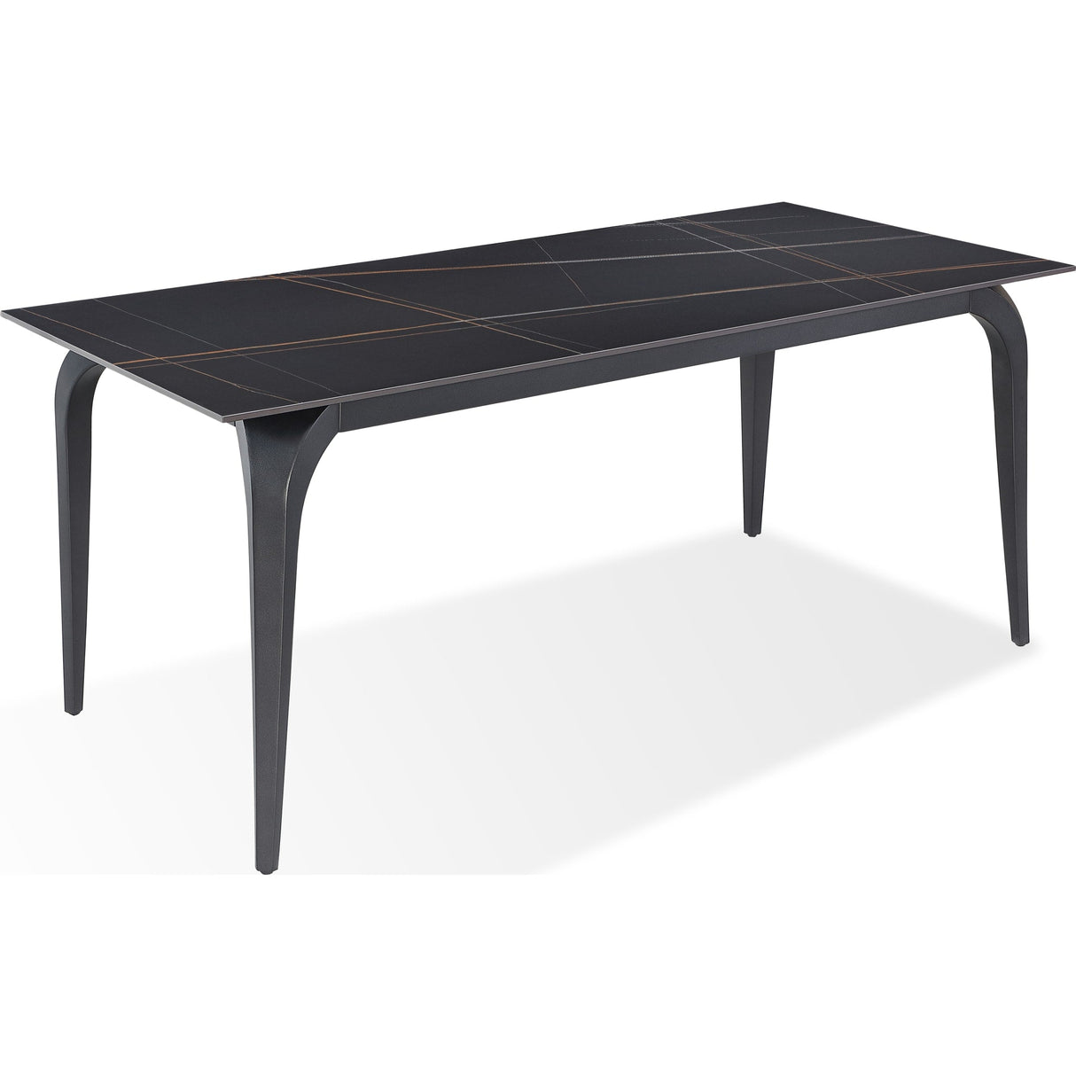 Nicoya Stone Top Rectangular Dining Table in Black Stone and Black Metal
