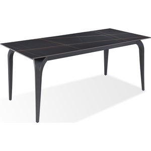 Nicoya Stone Top Rectangular Dining Table in Black Stone and Black Metal