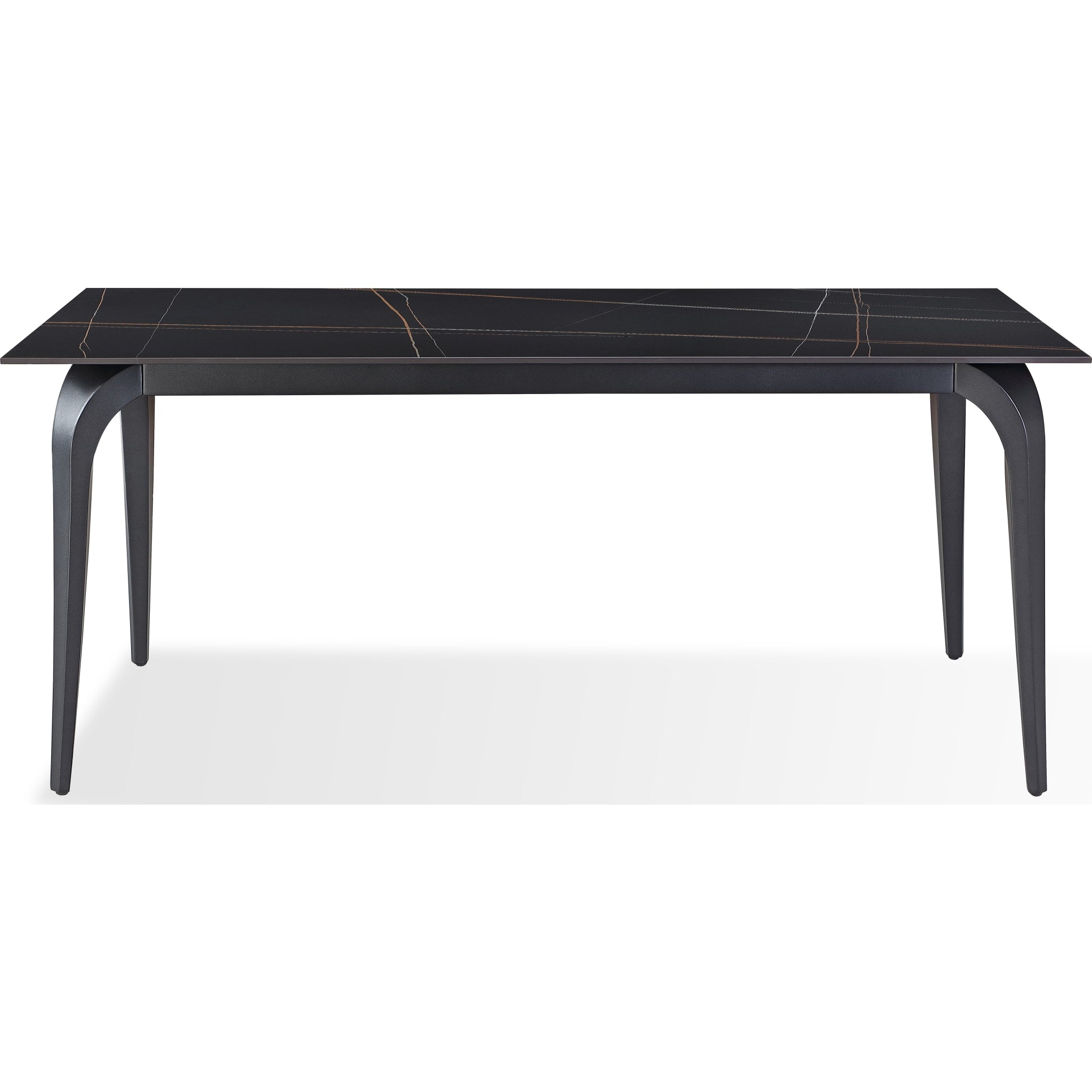 Nicoya Stone Top Rectangular Dining Table in Black Stone and Black Metal
