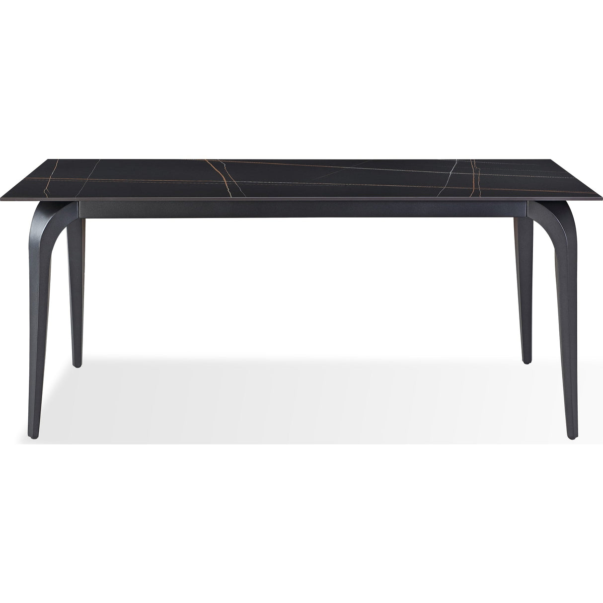Nicoya Stone Top Rectangular Dining Table in Black Stone and Black Metal