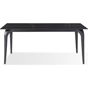 Nicoya Stone Top Rectangular Dining Table in Black Stone and Black Metal