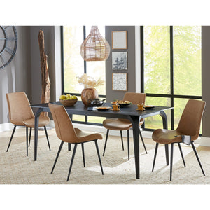 Nicoya Stone Top Rectangular Dining Table in Black Stone and Black Metal