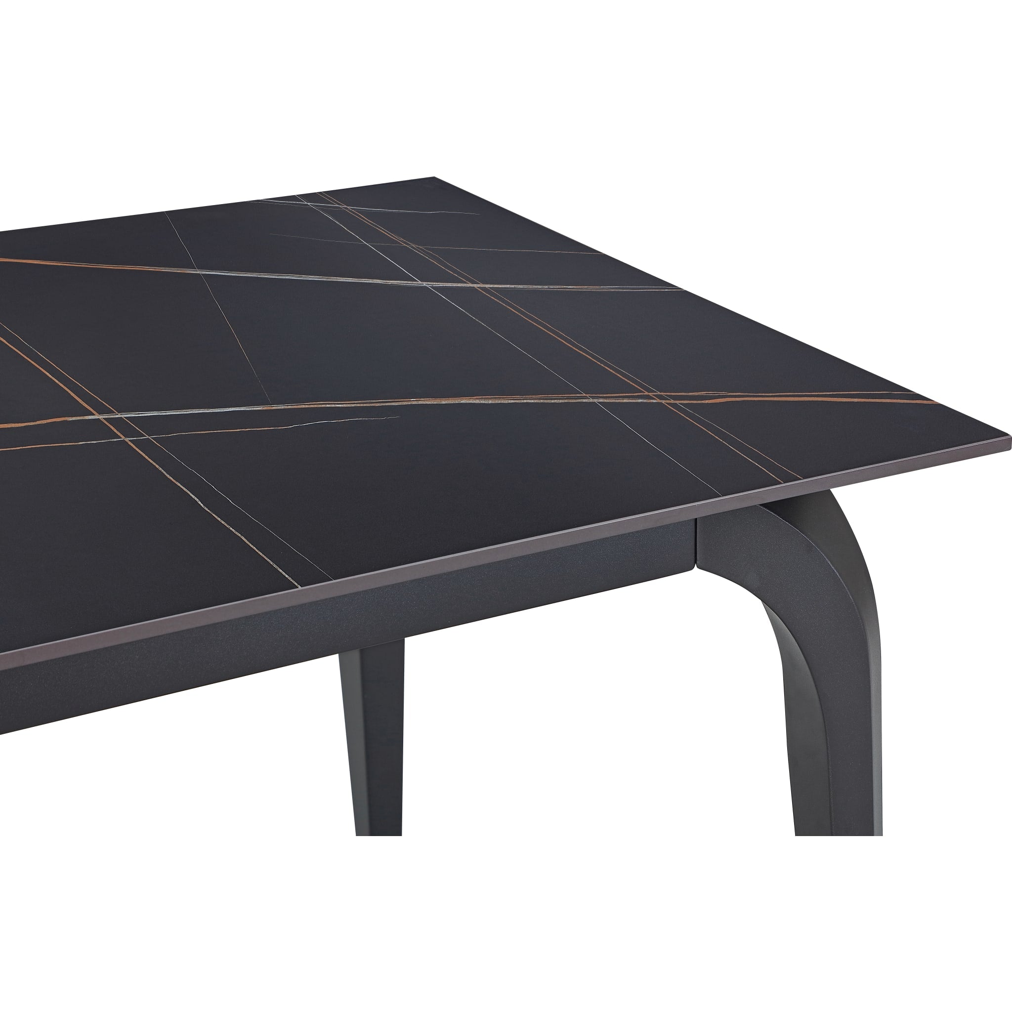 Nicoya Stone Top Rectangular Dining Table in Black Stone and Black Metal