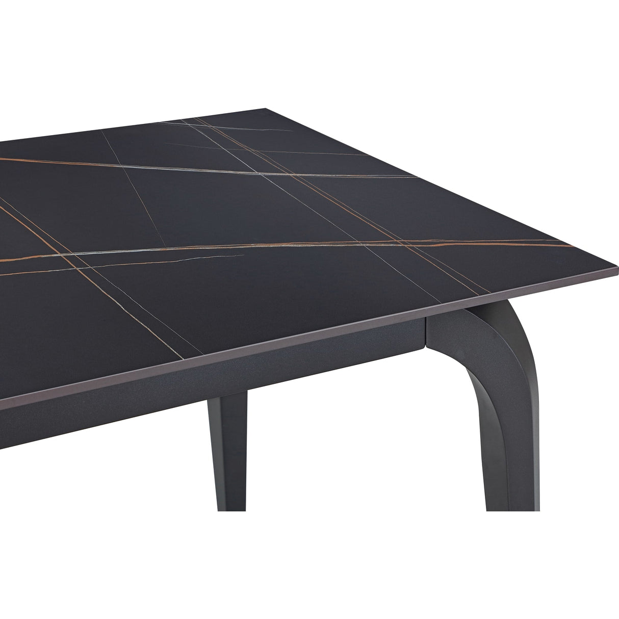 Nicoya Stone Top Rectangular Dining Table in Black Stone and Black Metal