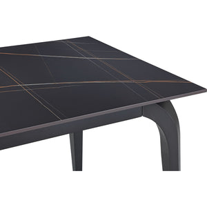 Nicoya Stone Top Rectangular Dining Table in Black Stone and Black Metal