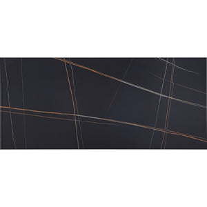 Nicoya Stone Top Rectangular Dining Table in Black Stone and Black Metal