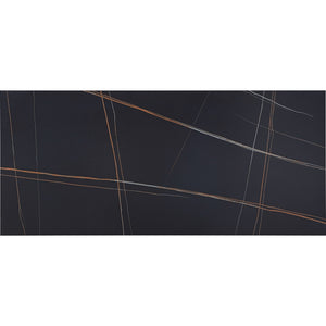 Nicoya Stone Top Rectangular Dining Table in Black Stone and Black Metal