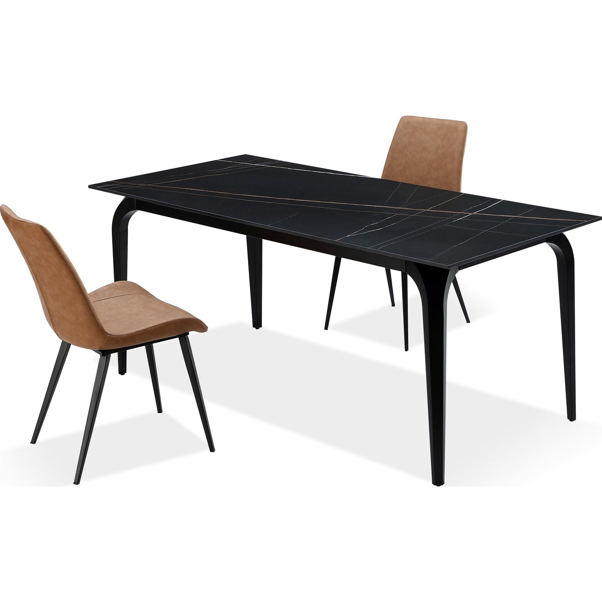 Nicoya Stone Top Rectangular Dining Table in Black Stone and Black Metal