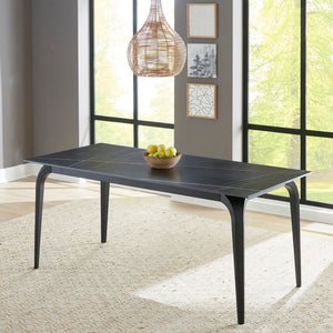 Nicoya Stone Top Rectangular Dining Table in Black Stone and Black Metal