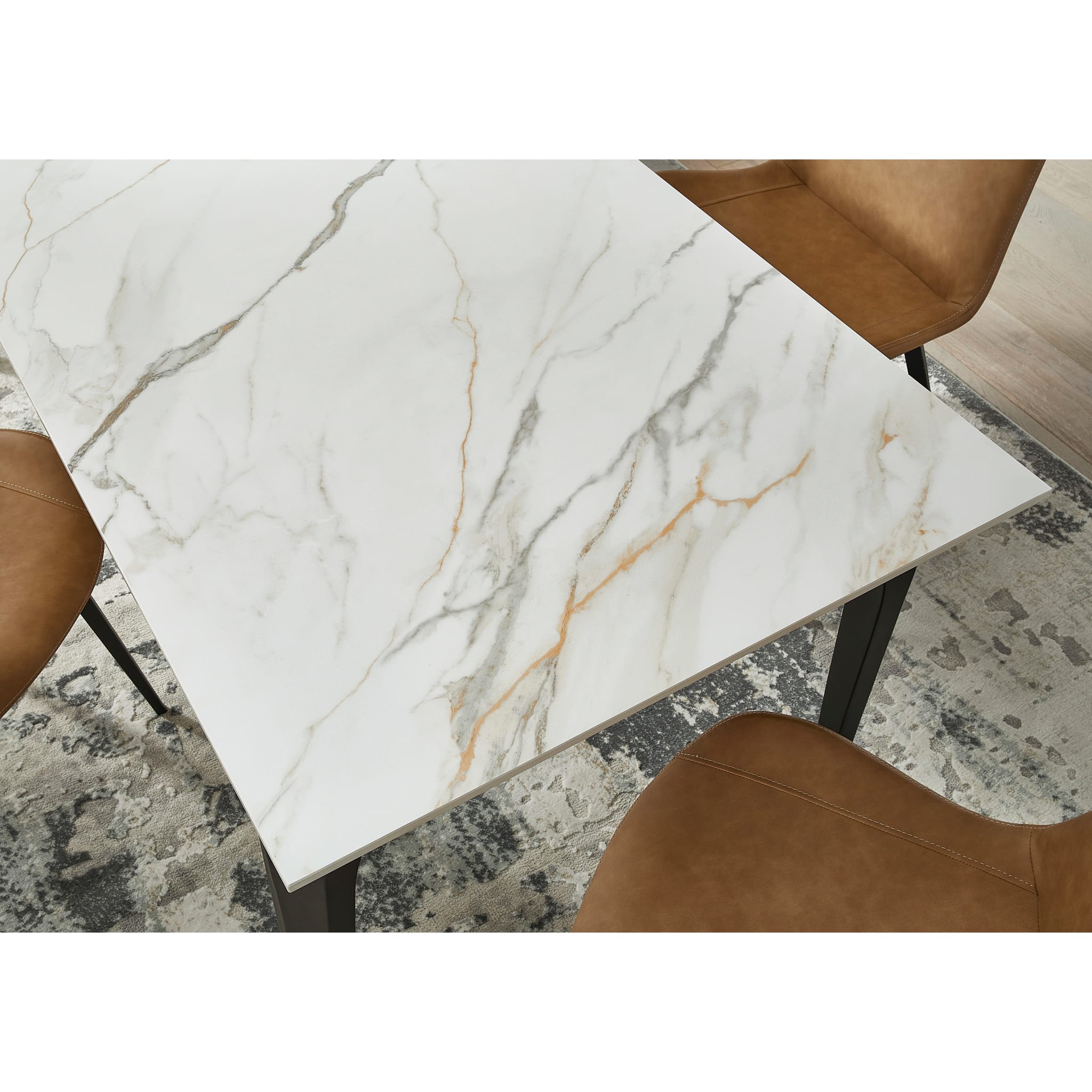 Nicoya Stone Top Rectangular Dining Table in Pumpkin Spice Stone and Black Metal