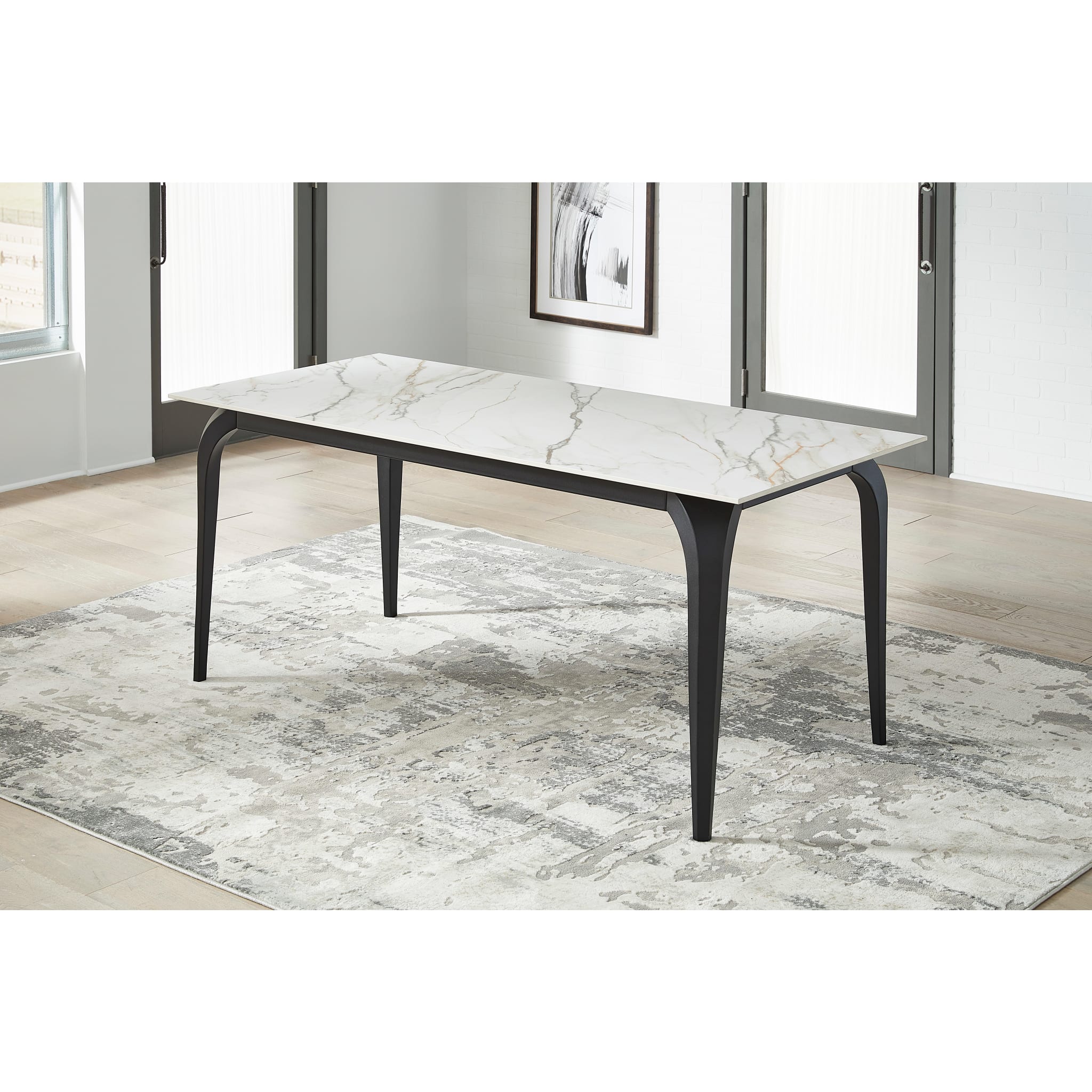 Nicoya Stone Top Rectangular Dining Table in Pumpkin Spice Stone and Black Metal