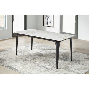 Nicoya Stone Top Rectangular Dining Table in Pumpkin Spice Stone and Black Metal
