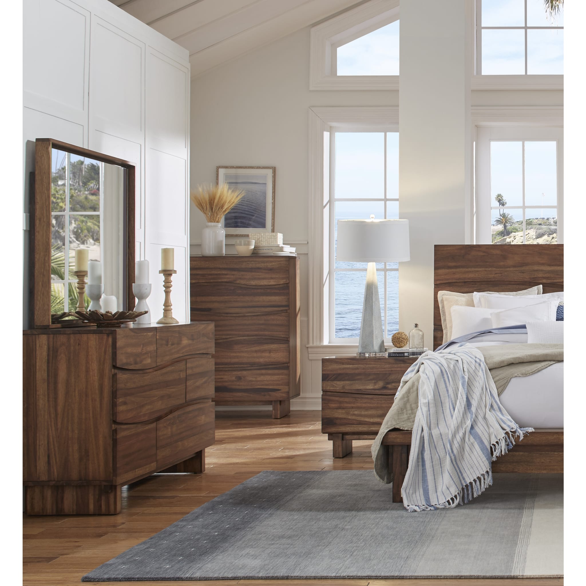 Ocean Five Drawer Solid Wood Chest in Natural Sengon (2024)