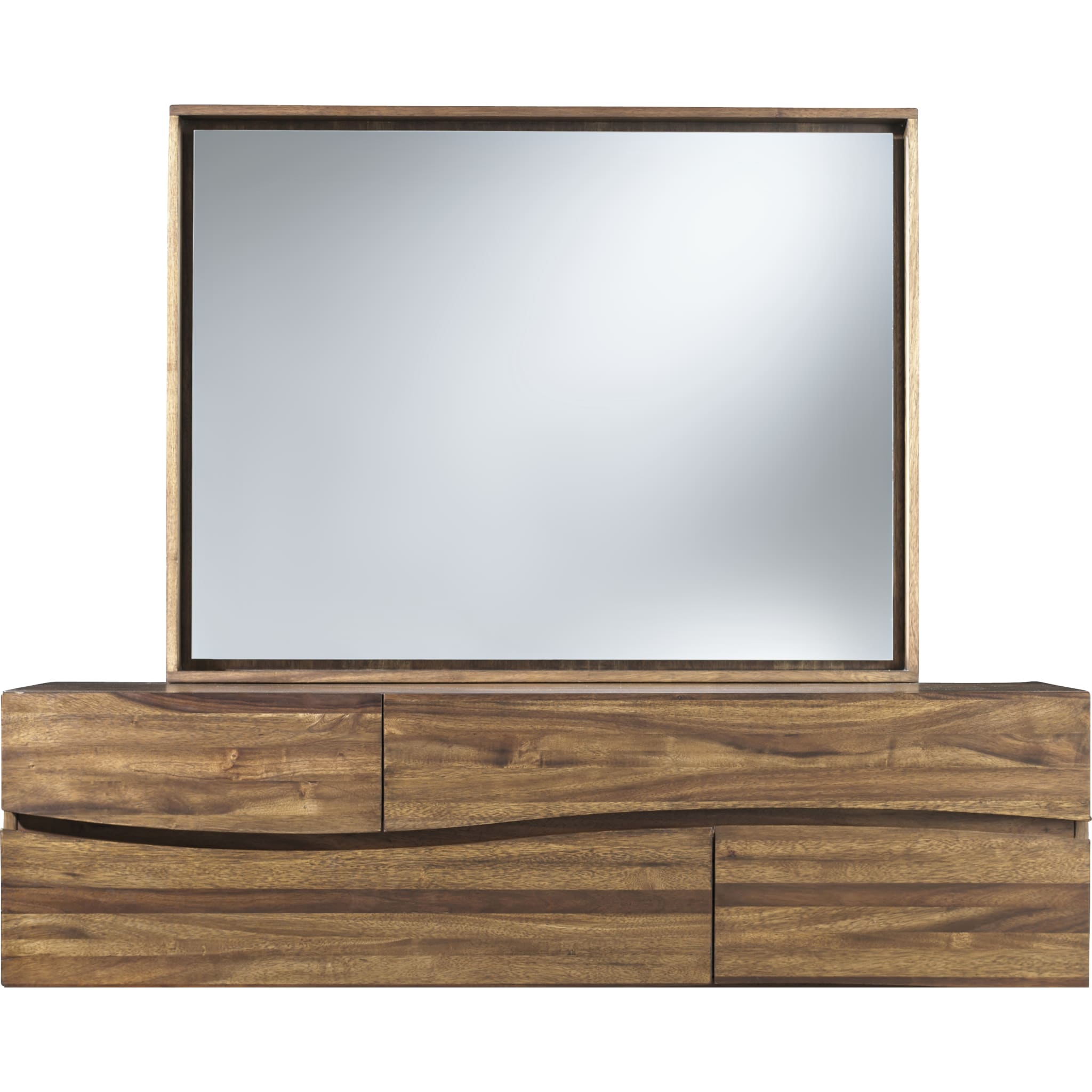 Ocean Solid Wood Floating Glass Mirror in Natural Sengon