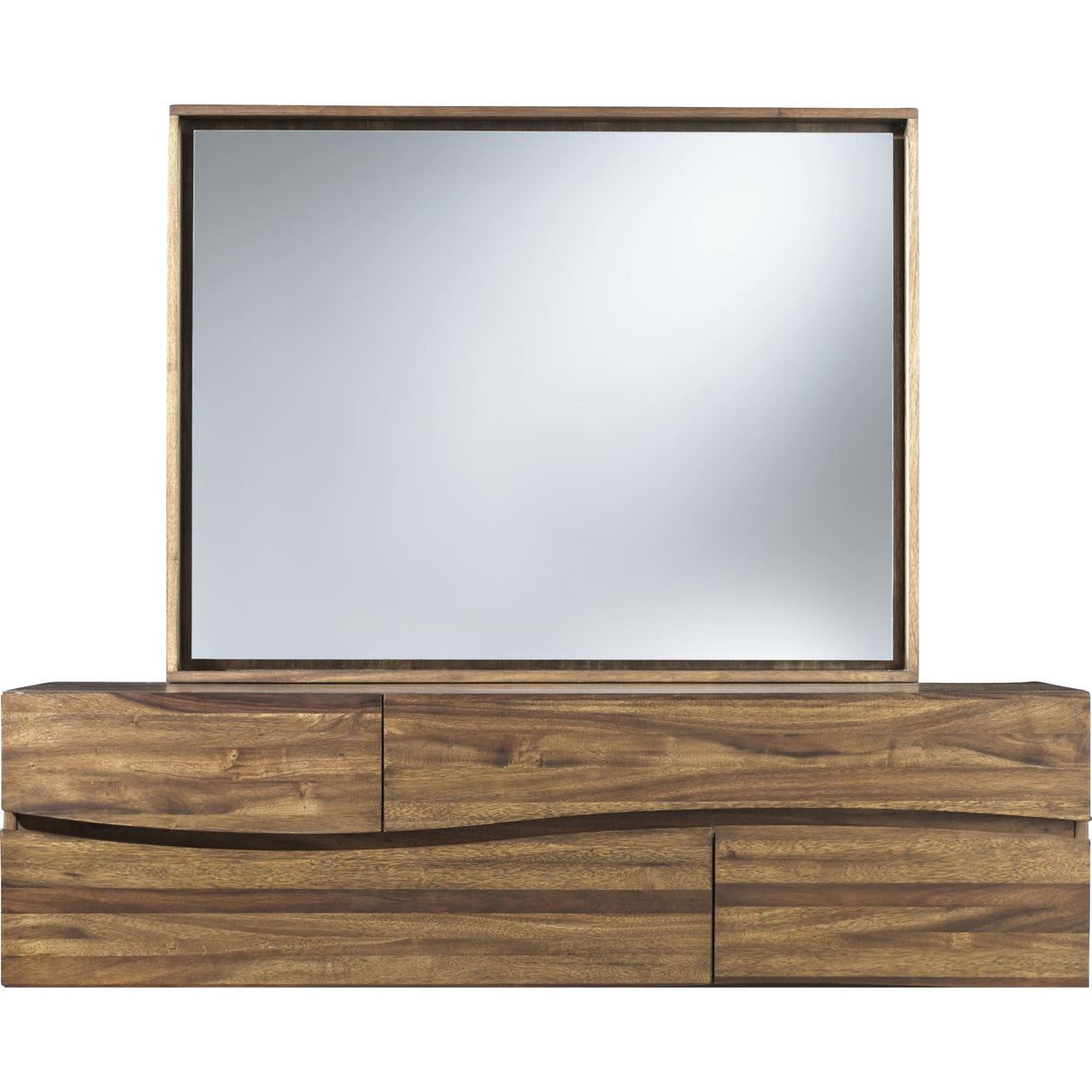Ocean Solid Wood Floating Glass Mirror in Natural Sengon