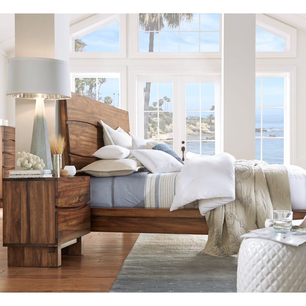 Ocean Two Drawer Solid Wood Nightstand in Natural Sengon