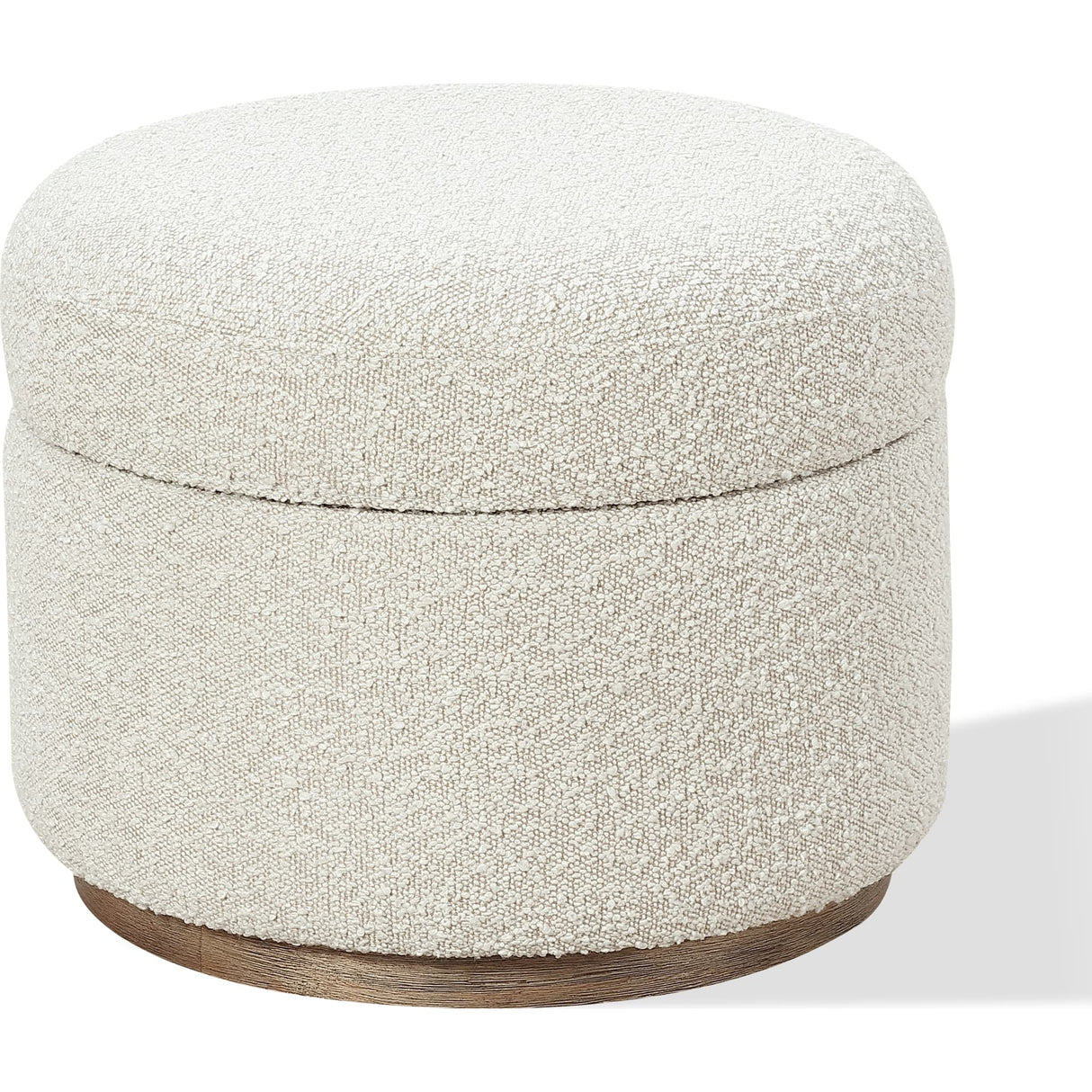 Off-White Upholstered Storage Ottoman in Ricotta Boucle