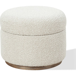 Off-White Upholstered Storage Ottoman in Ricotta Boucle