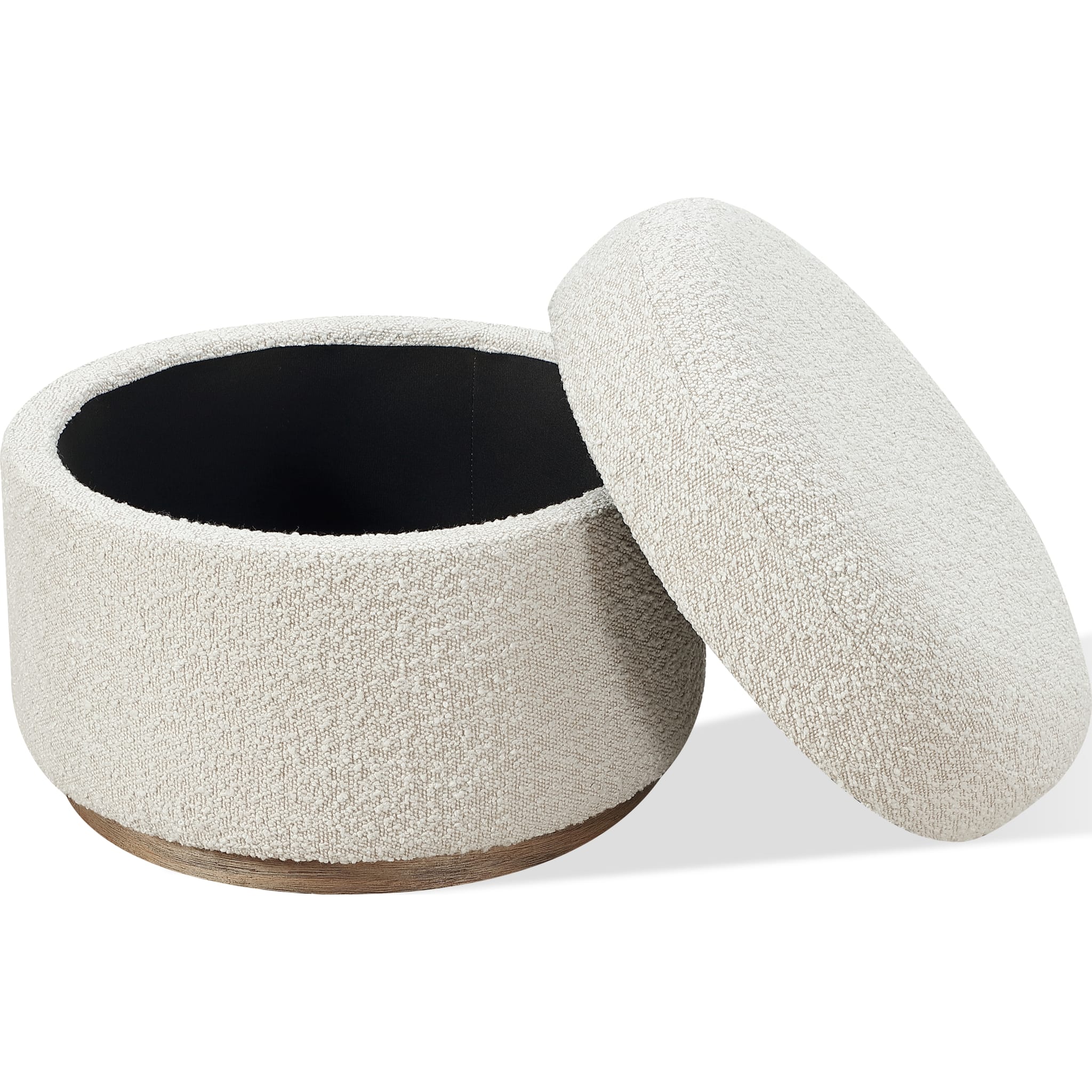 Off-White Upholstered Storage Ottoman in Ricotta Boucle