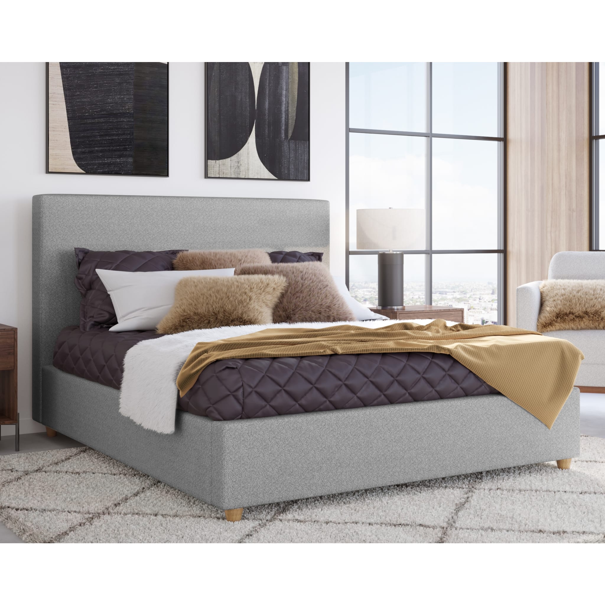 Olivia Upholstered Platform Bed in Pewter