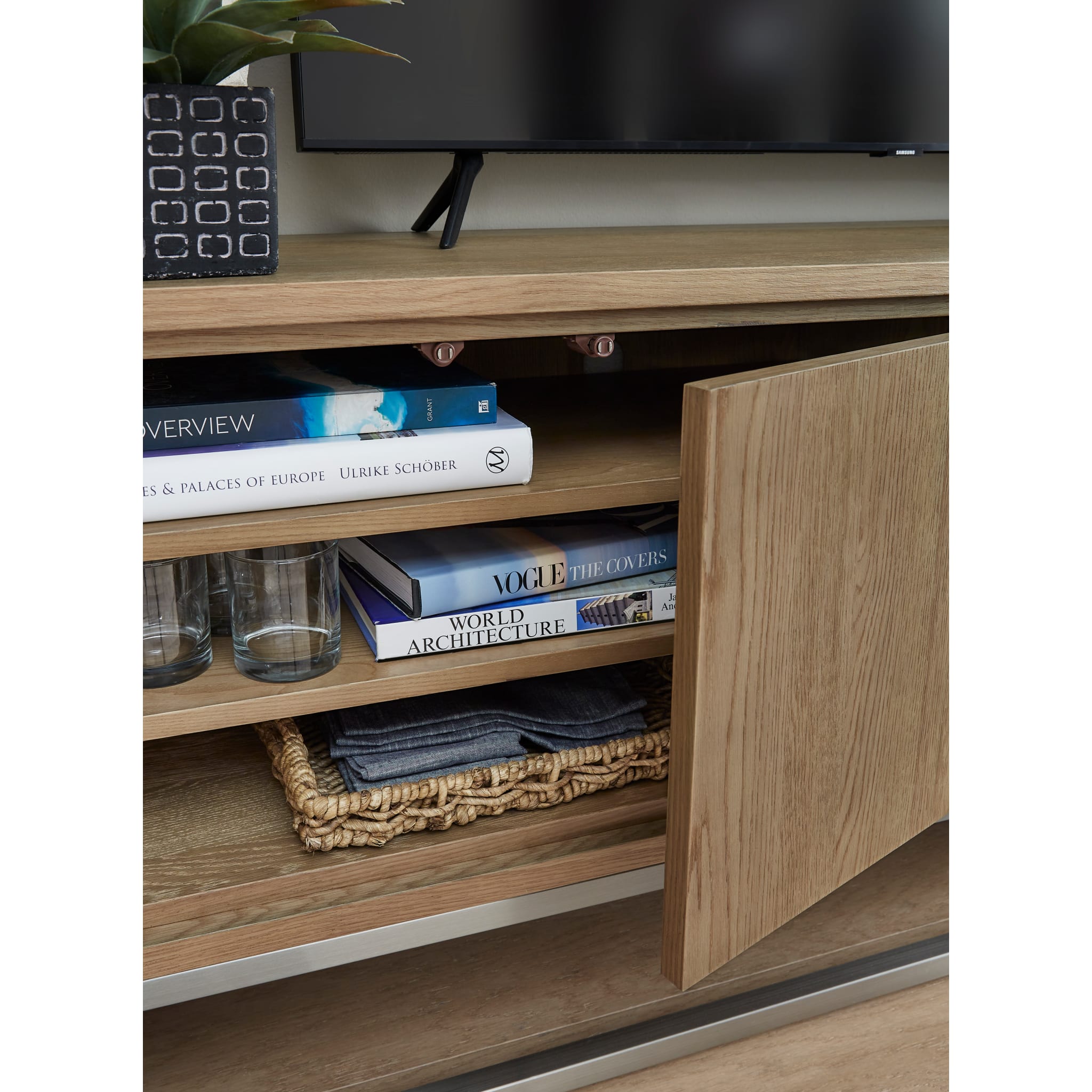 One Coastal Modern 74 inch TV Console in Bisque