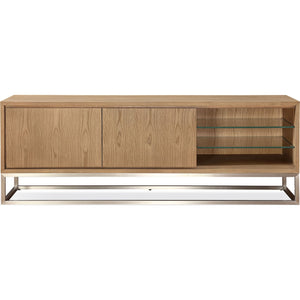 One Coastal Modern 74 inch TV Console in Brushed Stainless Steel and Bisque