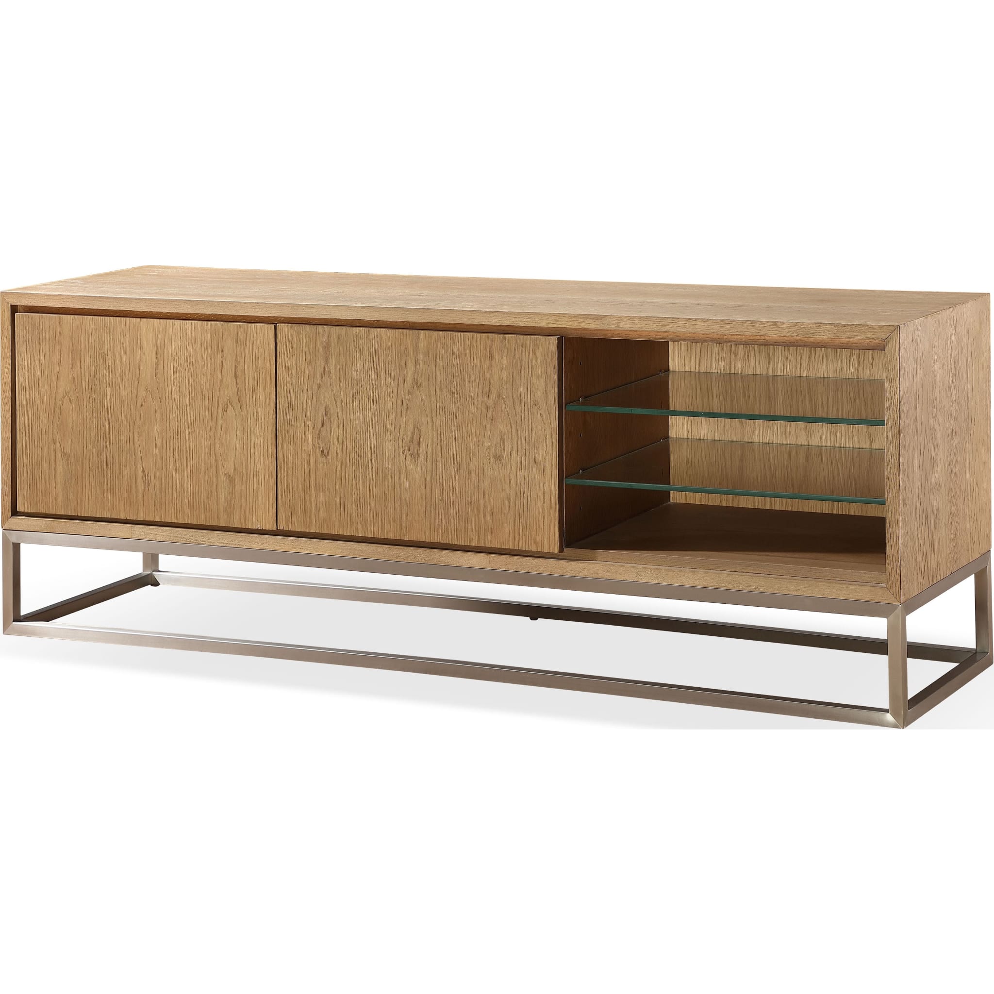 One Coastal Modern 74 inch TV Console in Brushed Stainless Steel and Bisque