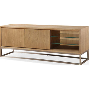 One Coastal Modern 74 inch TV Console in Brushed Stainless Steel and Bisque